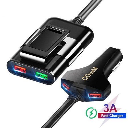 4-Port car charging head Car Portable Charger with safety Hammer