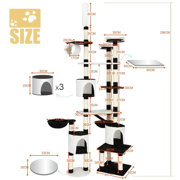 Cat Scratching Post Gym Play House Condo Climbing Tower Tree Center Scratcher Furniture with Rope 256cm Tall