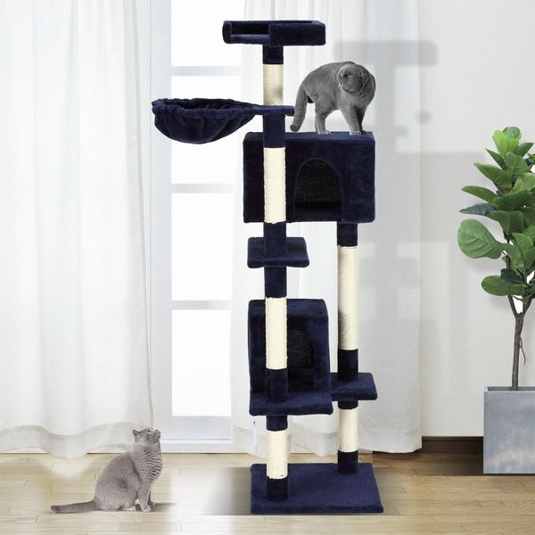 Large Cat Climbing Tree Cando Play House Scratching Tower Gym Post Scratcher Pole Perch Dark Blue 150cm Tall