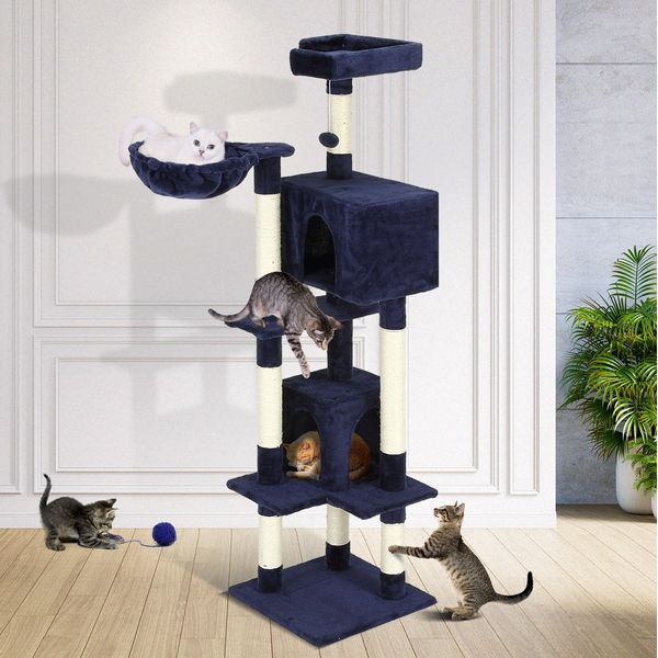 Large Cat Climbing Tree Cando Play House Scratching Tower Gym Post Scratcher Pole Perch Dark Blue 150cm Tall