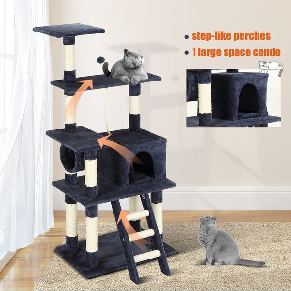 Cat Scratching Post Gym Climbing Tree Pole Tower Kitten Playhouse Pet Furniture Ladder Perch Toy 135cm Tall Multi Levels