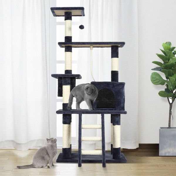 Cat Scratching Post Gym Climbing Tree Pole Tower Kitten Playhouse Pet Furniture Ladder Perch Toy 135cm Tall Multi Levels