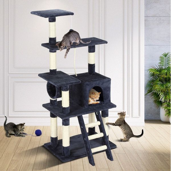 Cat Scratching Post Gym Climbing Tree Pole Tower Kitten Playhouse Pet Furniture Ladder Perch Toy 135cm Tall Multi Levels