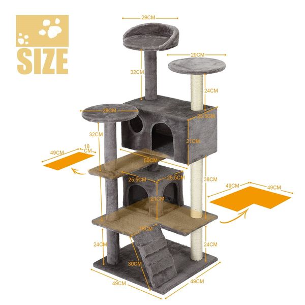 Cat Scratching Post Climbing Tree Tower Scratcher Pole Soft Perch Play House Exercise Gym 130cm Medium Tall