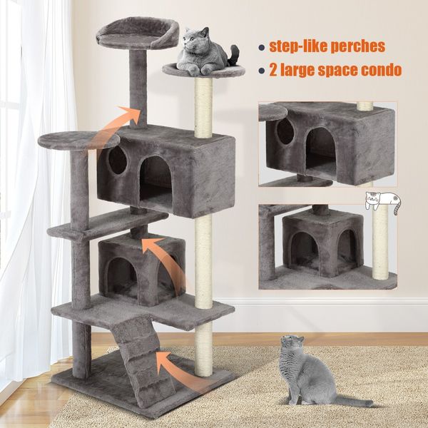 Cat Scratching Post Climbing Tree Tower Scratcher Pole Soft Perch Play House Exercise Gym 130cm Medium Tall