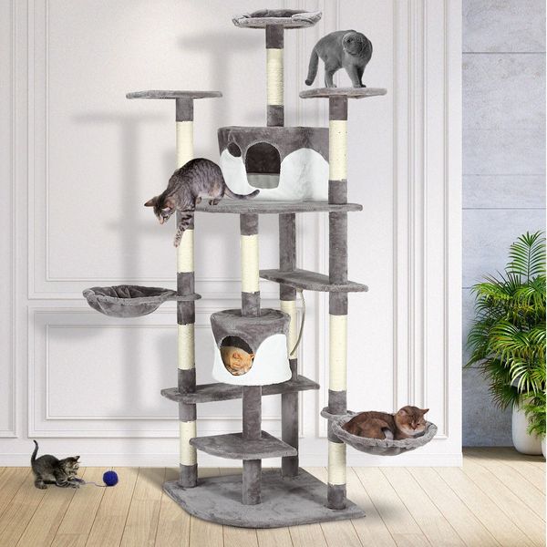 Large Cat Tree Scratching Post Pole Playhouse Gym Home Climbing Tower Perches Condos 200cm Tall 8 Levels