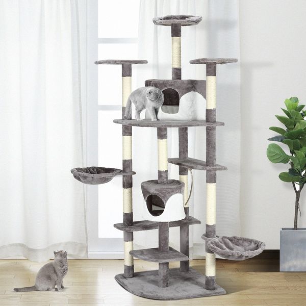 Large Cat Tree Scratching Post Pole Playhouse Gym Home Climbing Tower Perches Condos 200cm Tall 8 Levels