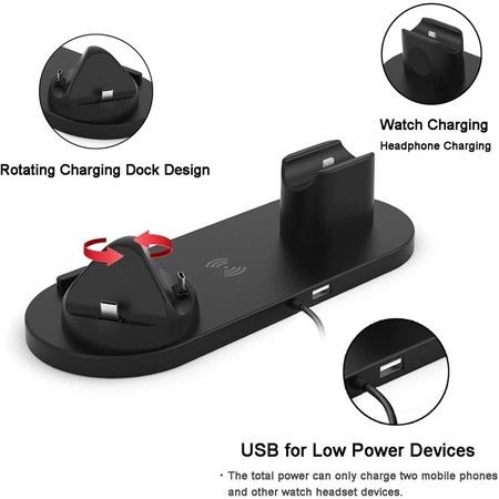 10W 4in1 Wireless fast Charger Station compatible with Apple/Micro/Type-C charging ports NO AC ADAPTER