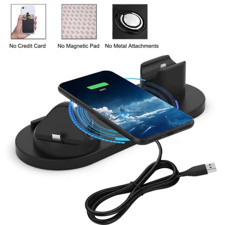 10W 4in1 Wireless fast Charger Station compatible with Apple/Micro/Type-C charging ports NO AC ADAPTER