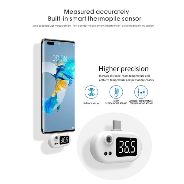 Mobile Phone Thermometer LED Digital Display No Contact, Fast Measurement Suitable for TYPE C