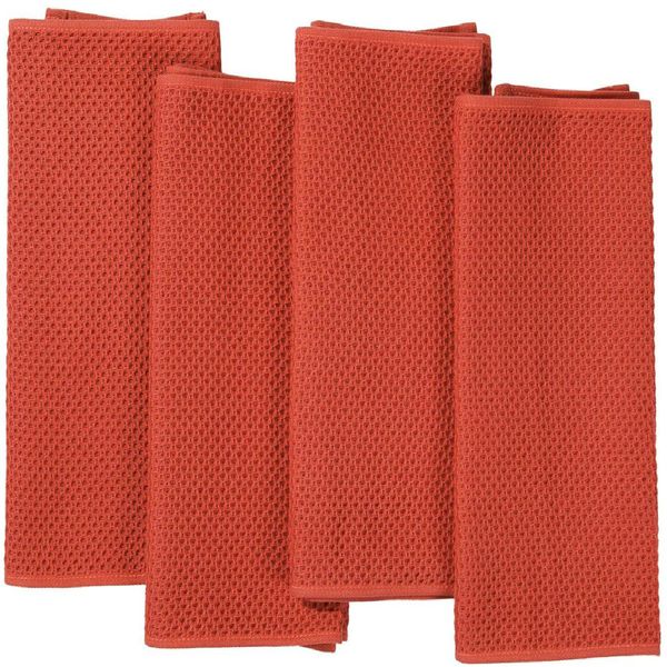 100% Cotton Waffle Weave Kitchen Dish Towels, Ultra Soft Absorbent Quick Drying Cleaning Towel, 13x28 Inches, 4-Pack, Brick Red