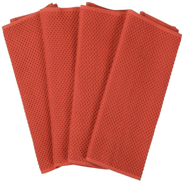 100% Cotton Waffle Weave Kitchen Dish Towels, Ultra Soft Absorbent Quick Drying Cleaning Towel, 13x28 Inches, 4-Pack, Brick Red