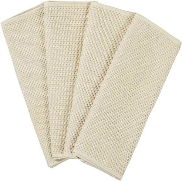 100% Cotton Waffle Weave Kitchen Dish Towels, Ultra Soft Absorbent Quick Drying Cleaning Towel, 13x28 Inches, 4-Pack, Beige