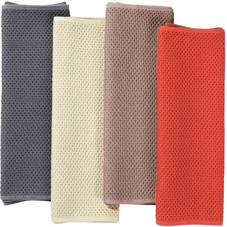 100% Cotton Waffle Weave Kitchen Dish Towels, Ultra Soft Absorbent Quick Drying Cleaning Towel, 13x28 Inches, 4-Pack, Mixed Color