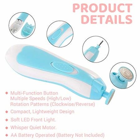 Electric Nail Trimmer for Tiny Newborn Fingernails and Toenails, 6-in-1 Manicure Set with Light, 4 Working Modes (Sky Blue)