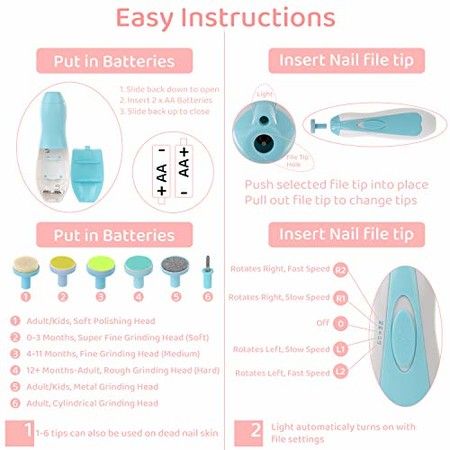 Electric Nail Trimmer for Tiny Newborn Fingernails and Toenails, 6-in-1 Manicure Set with Light, 4 Working Modes (Sky Blue)