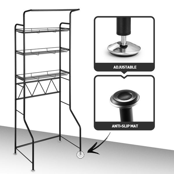 3-Tier Steel Freestanding Bathroom Rack Shelves Over Toilet Washer Dryer Shelf Laundry Storage