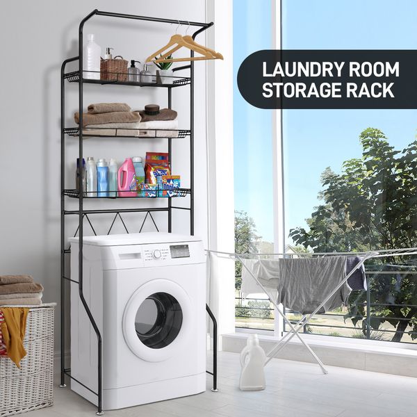 3-Tier Steel Freestanding Bathroom Rack Shelves Over Toilet Washer Dryer Shelf Laundry Storage