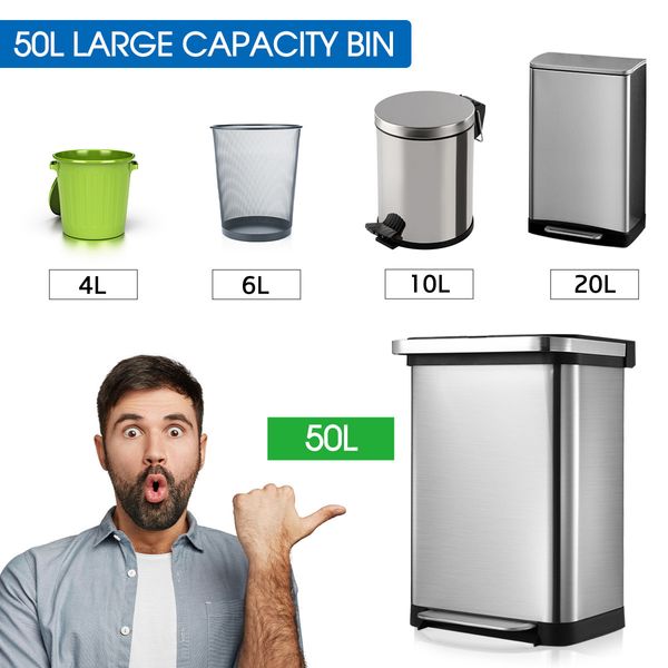 50L Stainless Steel Bin Kitchen Rubbish Bin Recycling Bin Trash Garbage Waste Bin