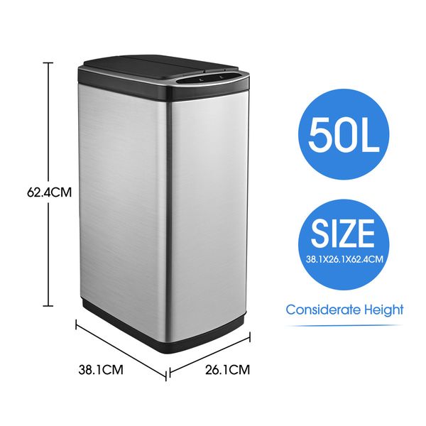 50L Smart Bin Kitchen Rubbish Bin Trash Waste Recycling Bin with Infrared Motion Sensor