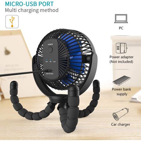 Rechargeable Battery Powered Clip Fan with Flexible Tripod