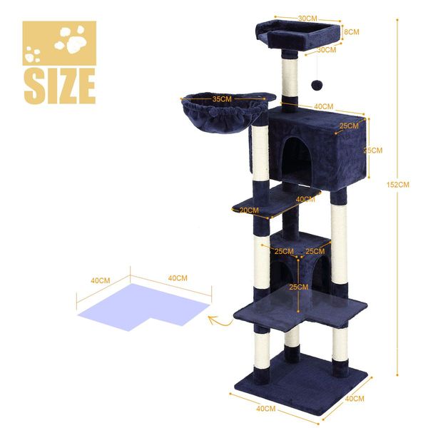 Large Cat Climbing Tree Cando Play House Scratching Tower Gym Post Scratcher Pole Perch Dark Blue 150cm Tall