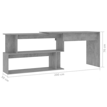 Corner Desk Concrete Grey 200x50x76 cm Chipboard