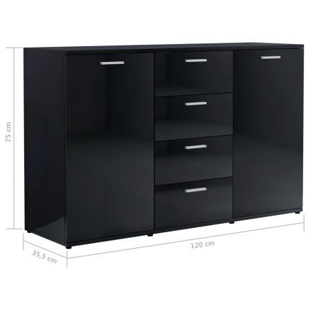 Sideboard High Gloss Black 120x35.5x75 cm Chipboard
