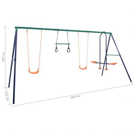 Swing Set with Gymnastic Rings and 4 Seats Steel