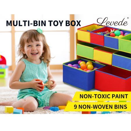 Levede Kids Toy Box 9 Bins Storage Rack Organiser Cabinet Wooden Bookcase 3 Tier