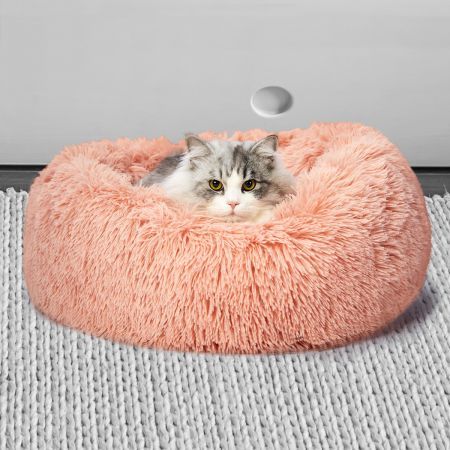 Pet Bed Cat Dog Donut Nest Calming Kennel Cave Deep Sleeping Pink M