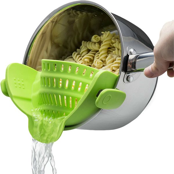 Kitchen Snap and Strain Strainer, Clip On Silicone Colander, Fits all Pots and Bowls  Lime Green