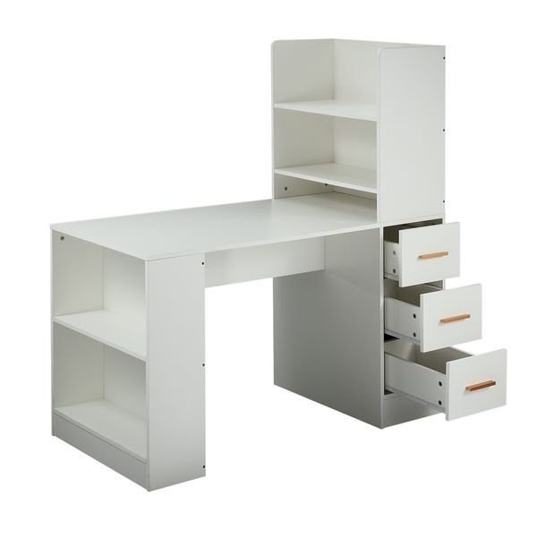 120cm Computer Desk Hutch with Shelves and Drawers on Side Home Office Furniture