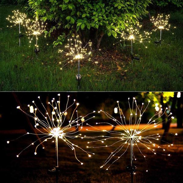 2x Solar Firework String Lights Garden Feature LED Light Sensor Night Lamp Warm White