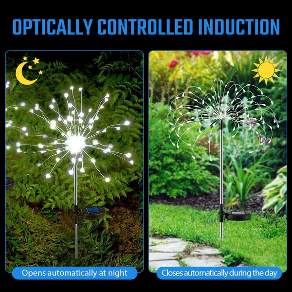 2x Solar Firework String Lights Garden Feature LED Light Sensor Night Lamp Cold White