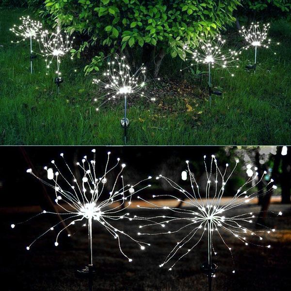 2x Solar Firework String Lights Garden Feature LED Light Sensor Night Lamp Cold White