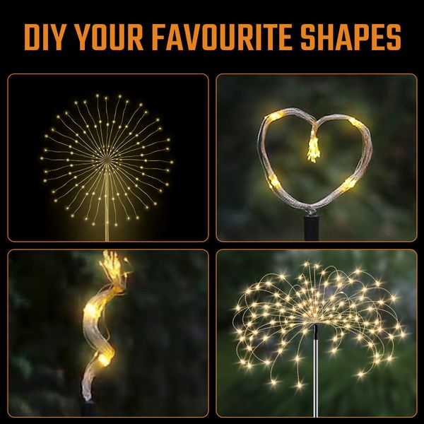 4x Solar Firework String Lights Garden Feature LED Light Sensor Night Lamp Warm White