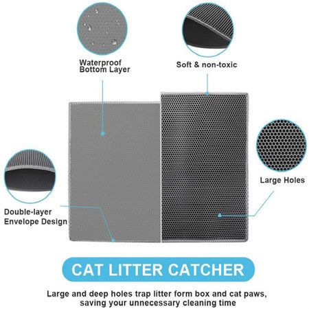 Cat Litter Mat Litter Trapper Size 24in X 15in, Honeycomb Double-Layer Design Waterproof Urine Proof Material, 2-Layer Sifting