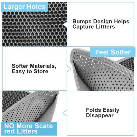 Cat Litter Mat Litter Trapper Size 24in X 15in, Honeycomb Double-Layer Design Waterproof Urine Proof Material, 2-Layer Sifting