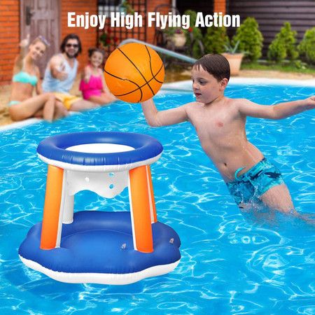 Inflatable Pool Float Set Volleyball Net and Basketball Hoops