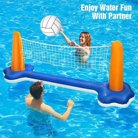 Inflatable Pool Float Set Volleyball Net and Basketball Hoops