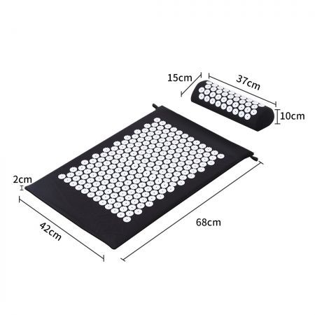 Acupressure Mat Yoga Massage Sit Lying Pain Stress Relax Black 68 x 42cm