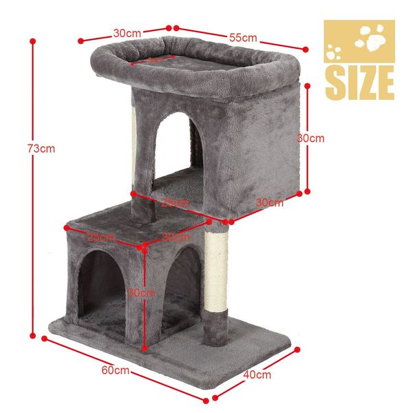 Cat Climbing Tree Gym Sisal Pole Tower Scratching Post Playhouse Condo Perch Multi Levels 73cm Tall