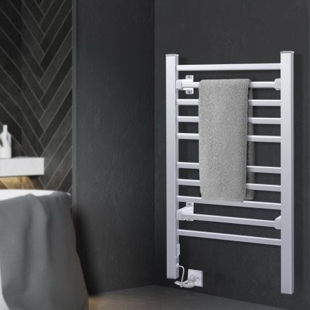 Devanti Heated Towel Rail Rack Bathroom Aluminum Electric Rails Warmer Clothes 10 Rungs