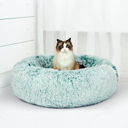 Pet Bed Cat Dog Donut Nest Calming Mat Soft Plush Kennel Teal XL