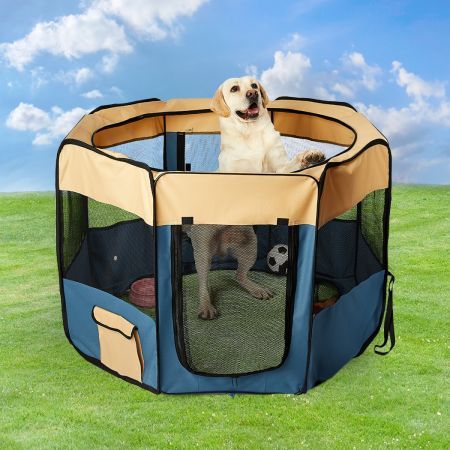 8 Panel Pet Playpen Dog Puppy Play Exercise Enclosure Fence Blue M