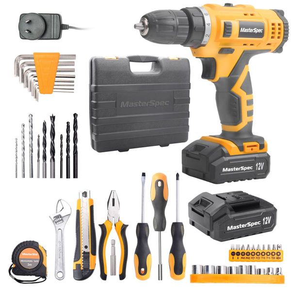 47Pcs 12V Cordless Drill Driver Set Household Hand Tool Kit w/ 2 Batteries