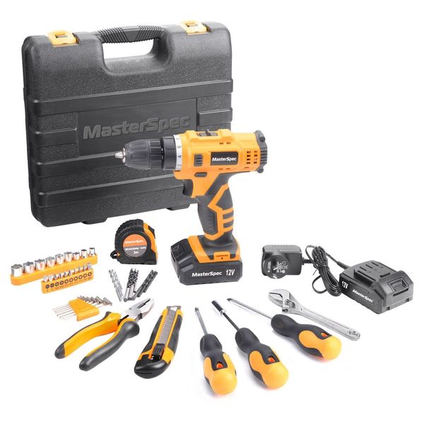 47Pcs 12V Cordless Drill Driver Set Household Hand Tool Kit w/ 2 Batteries