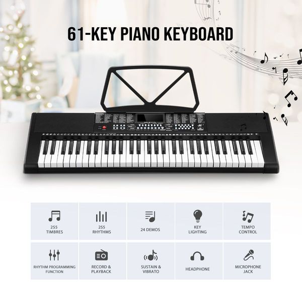 Melodic Electronic 61-Lighted Key Piano Keyboard 24 Demo Songs USB Jacks Music Stand