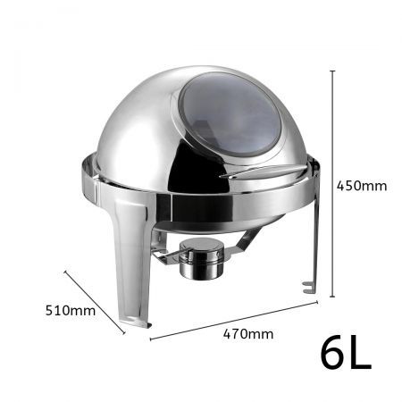 6L Round Chafing Stainless Steel Food Warmer with Glass Roll Top